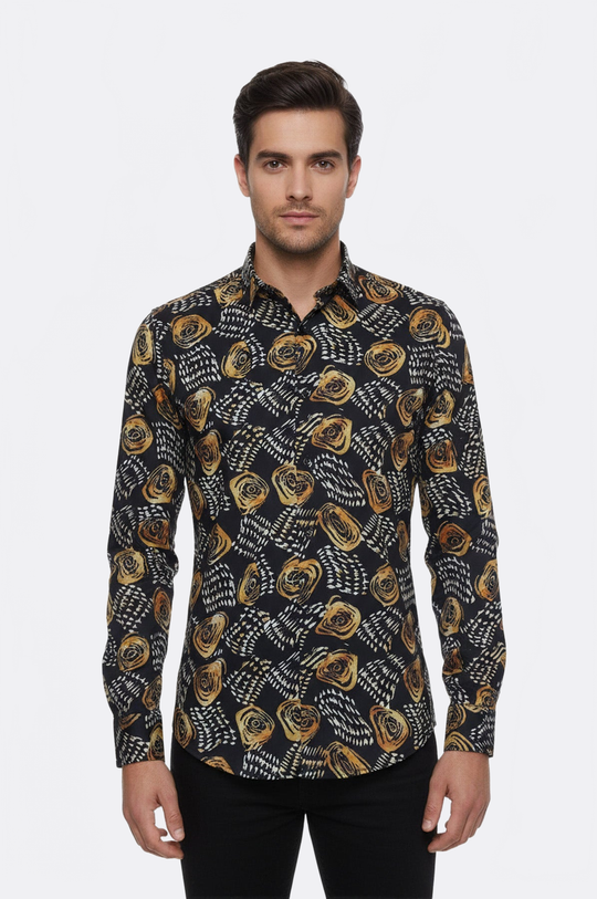 Floral Patterned Long Sleeves Slim Fit Black Men Shirt - Wessi Wessi - Discover Diversity Floral Patterned Long Sleeves Slim Fit Black Men Shirt - Wessi Wessi - Discover Diversity