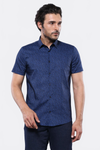 Patterned Short Sleeves Navy Blue Men Shirt - Wessi
