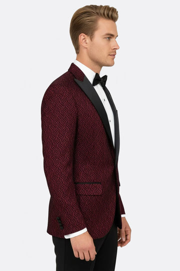 Patterned Burgundy Men's Tuxedo Jacket - Wessi
