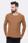Patterned Circle Neck Tawny Sweater | Wessi