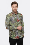 Tiger Patterned Slim Fit Long Sleeves Multicolor Men Shirt - Wessi