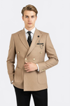 Double Breasted Slim Fit Cream Men Blazer - Wessi