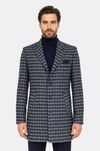 Cachet Plaid Wide Lapel Slim Fit Navy Blue Men Coat - Wessi