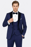 Traje de hombre azul slim fit con solapa de terciopelo - Wessi