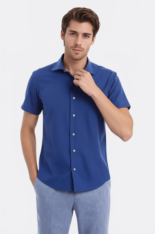 Slim Fit Short Sleeve Poly Cotton Navy Blue Men Shirt - Wessi Wessi - Discover Diversity Slim Fit Short Sleeve Poly Cotton Navy Blue Men Shirt - Wessi Wessi - Discover Diversity