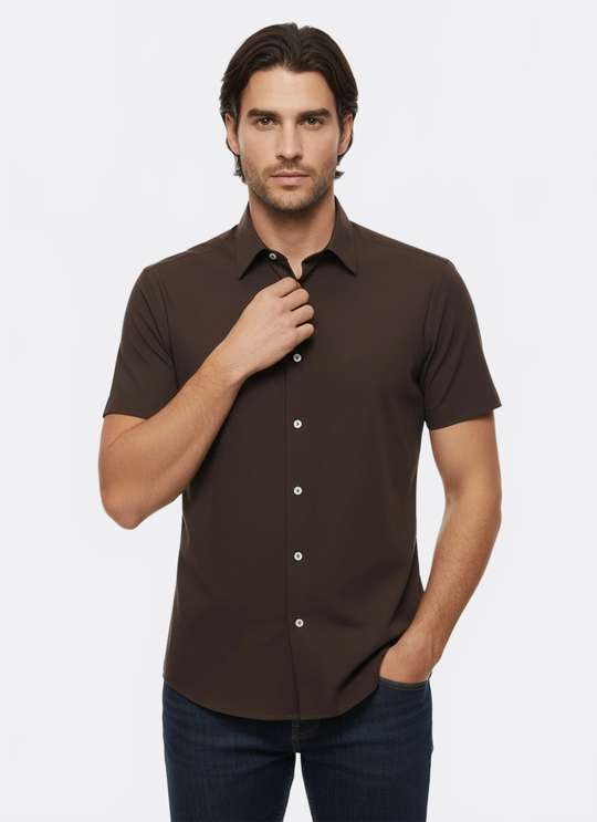 Short Sleeve Cotton Brown Men Shirt - Wessi Wessi - Discover Diversity Short Sleeve Cotton Brown Men Shirt - Wessi Wessi - Discover Diversity