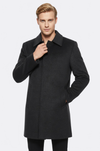 Dark Grey Hidden Button Peak Lapel Coat - Wessi