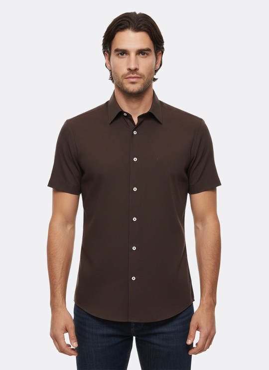 men's brown dress shirt Short Sleeve Cotton Brown Men Shirt