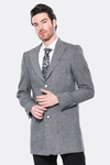 Cachet Peak Lapel Grey Men Long Coat - Wessi