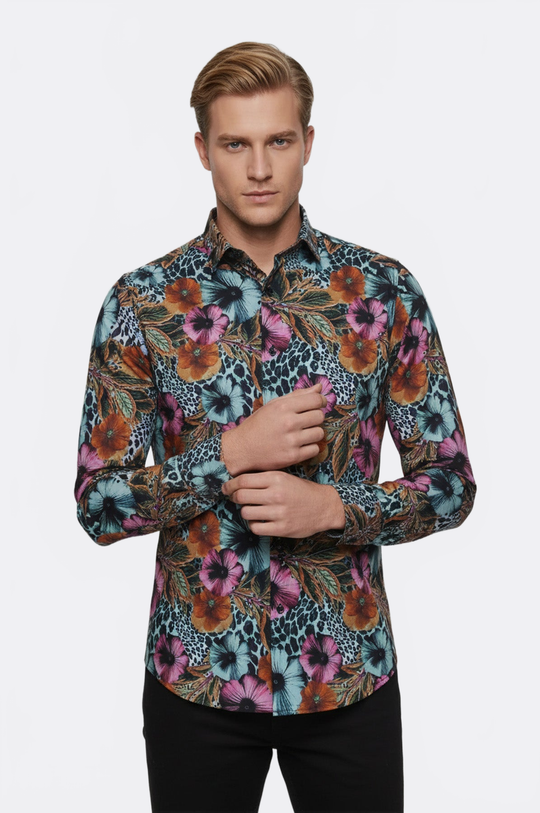 Floral Patterned Slim Fit Long Sleeves Multicolor Men Shirt - Wessi Wessi - Discover Diversity Floral Patterned Slim Fit Long Sleeves Multicolor Men Shirt - Wessi Wessi - Discover Diversity