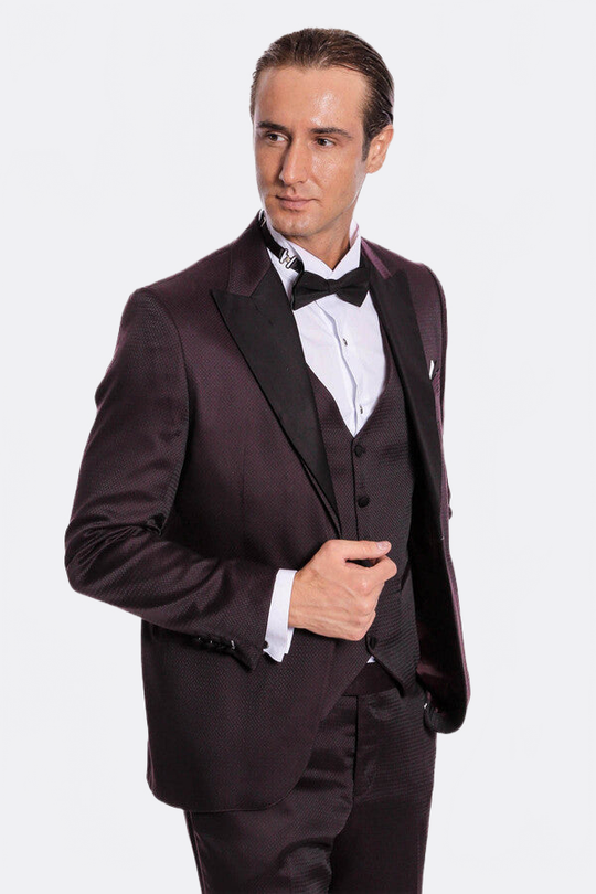 Burgundy Dotted 3-Piece Tuxedo | Wessi Men's Formal Suit Wessi - Discover Diversity Burgundy Dotted 3-Piece Tuxedo | Wessi Men's Formal Suit Wessi - Discover Diversity