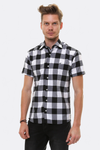 Бело-черная мужская рубашка в клетку с коротким рукавом - Wessi