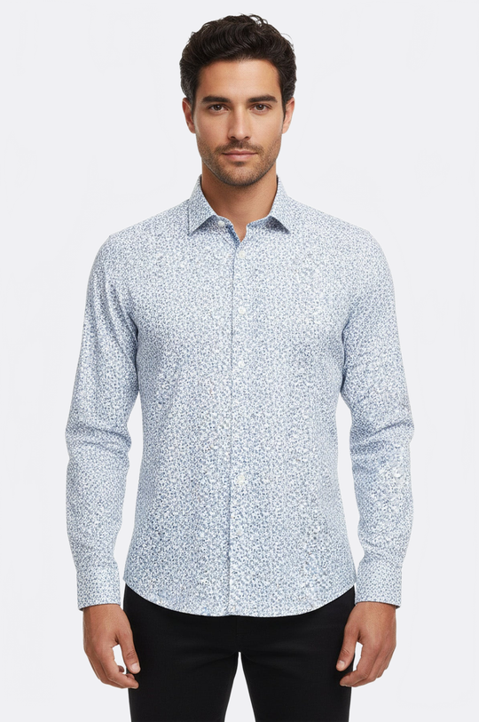 Blue Floral Patterned Slim Fit White Men Shirt - Wessi Wessi - Discover Diversity Blue Floral Patterned Slim Fit White Men Shirt - Wessi Wessi - Discover Diversity