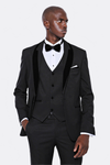 Patterned Velvet Lapel Black Men Tuxedo - Wessi