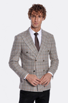 Checked Double Breasted Brown Men Blazer - Wessi