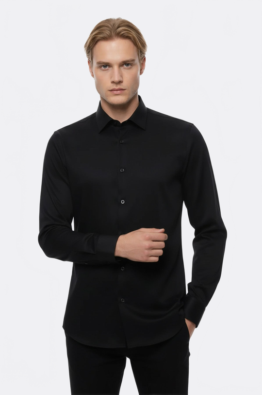 Cotton Satin Slim Fit Black Men Shirt - Wessi Wessi - Discover Diversity Cotton Satin Slim Fit Black Men Shirt - Wessi Wessi - Discover Diversity