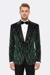 Patterned Dark Green Velvet Men Singer Tuxedo Blazer - Wessi