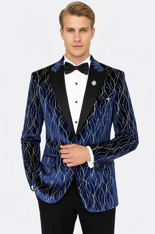 Gold Patterned Navy Blue Men Evening Tuxedo Blazer | Wessi Wessi - Discover Diversity Gold Patterned Navy Blue Men Evening Tuxedo Blazer | Wessi Wessi - Discover Diversity