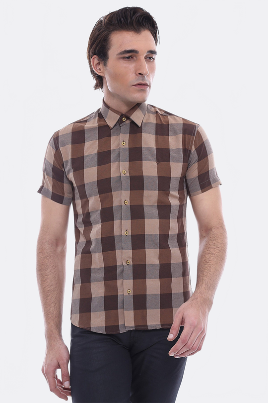 Checked Short Sleeve Brown Men Shirt - Wessi Wessi - Discover Diversity Checked Short Sleeve Brown Men Shirt - Wessi Wessi - Discover Diversity