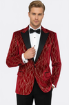 Silver Patterned Burgundy Men Tuxedo Party Blazer - Wessi