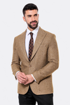 Wool Patterned Slim Fit Light Brown Men Blazer - Wessi