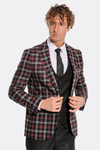 Costume Homme Noir Coupe Slim Blazer à Carreaux Bordeaux - Wessi