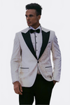 Feather Patterned Slim Fit White Men Tuxedo Blazer - Wessi