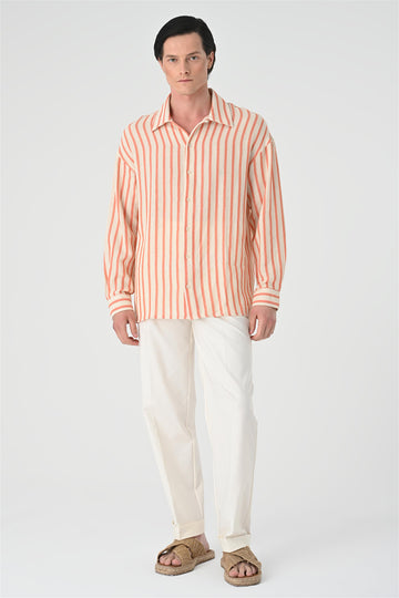Chemise Rayée Oversize Saumon Homme - Wessi