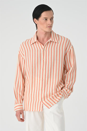 Chemise Rayée Oversize Saumon Homme - Wessi