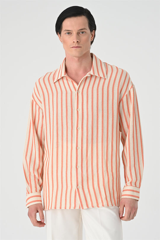 Chemise Rayée Oversize Saumon Homme - Wessi