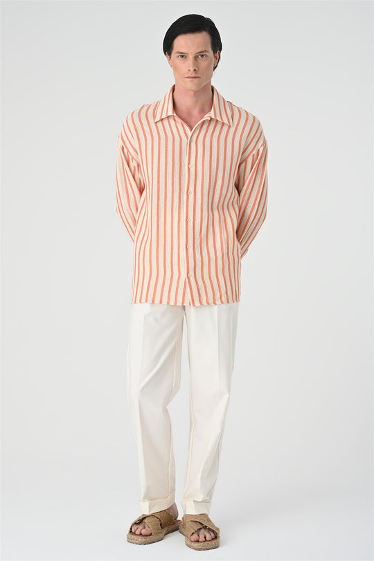 Chemise Rayée Oversize Saumon Homme - Wessi