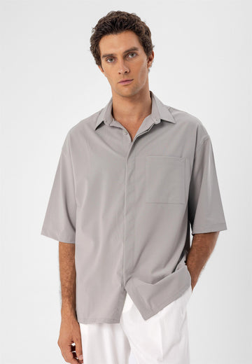 Chemise Homme Gris Clair Oversize Boutons Cachés à Manches Courtes - Wessi
