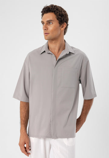 Chemise Homme Gris Clair Oversize Boutons Cachés à Manches Courtes - Wessi