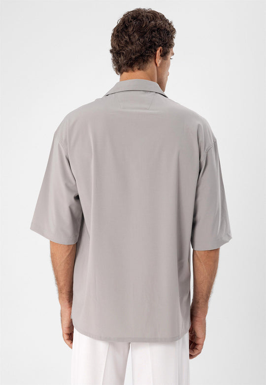 Chemise Homme Vintage Manches Courtes - Gris Cachemire Viscose - Taille L