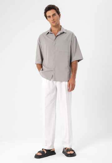 Chemise Homme Gris Clair Oversize Boutons Cachés à Manches Courtes - Wessi
