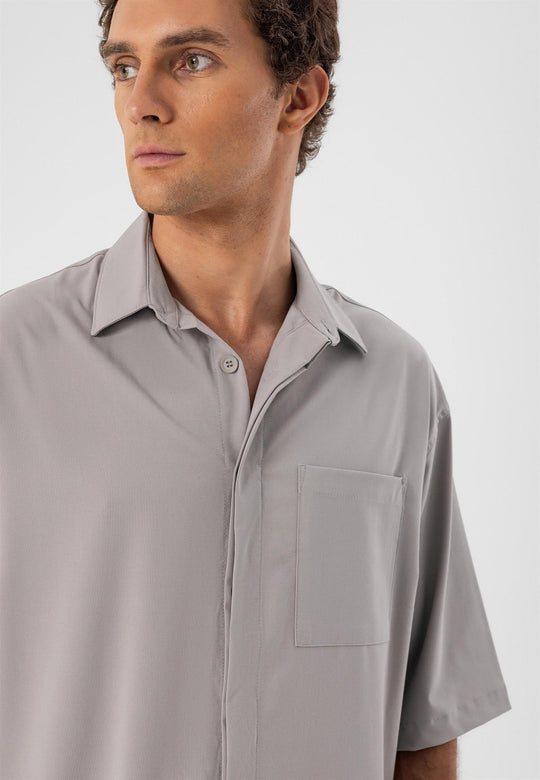 Men's Light Grey Oversize Hidden Button Short Sleeve Shirt - Wessi Wessi - Discover Diversity Men's Light Grey Oversize Hidden Button Short Sleeve Shirt - Wessi Wessi - Discover Diversity