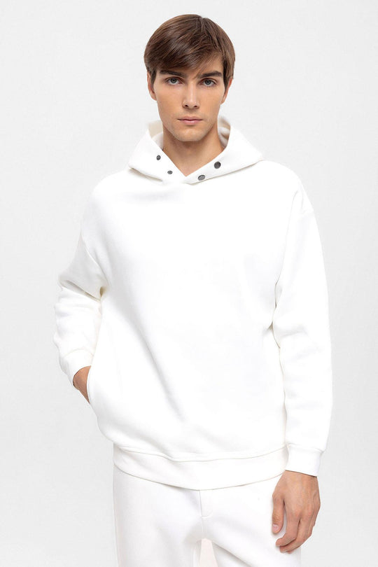 Men's Ecru Oversize Hooded  Sweatshirt - Wessi