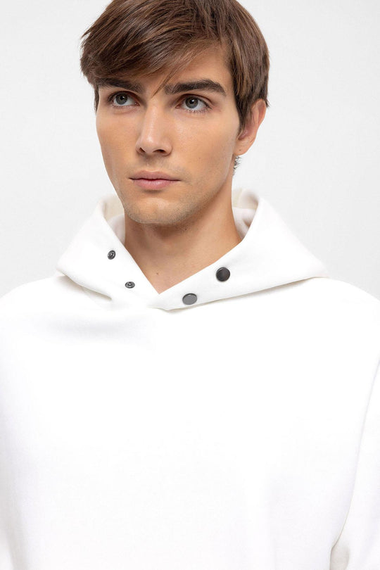 Men's Ecru Oversize Hooded  Sweatshirt - Wessi