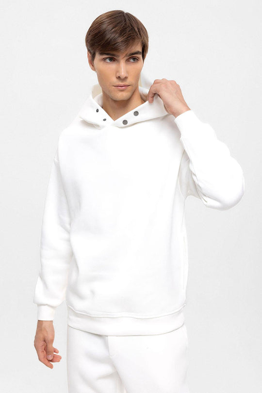 Men's Ecru Oversize Hooded  Sweatshirt - Wessi