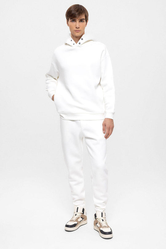 Men's Ecru Oversize Hooded  Sweatshirt - Wessi