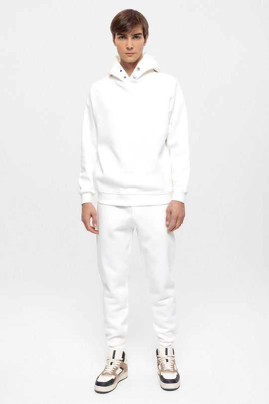 Men's Ecru Oversize Hooded  Sweatshirt - Wessi