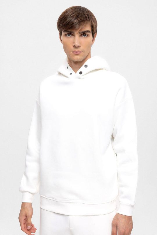 Men's Ecru Oversize Hooded  Sweatshirt - Wessi
