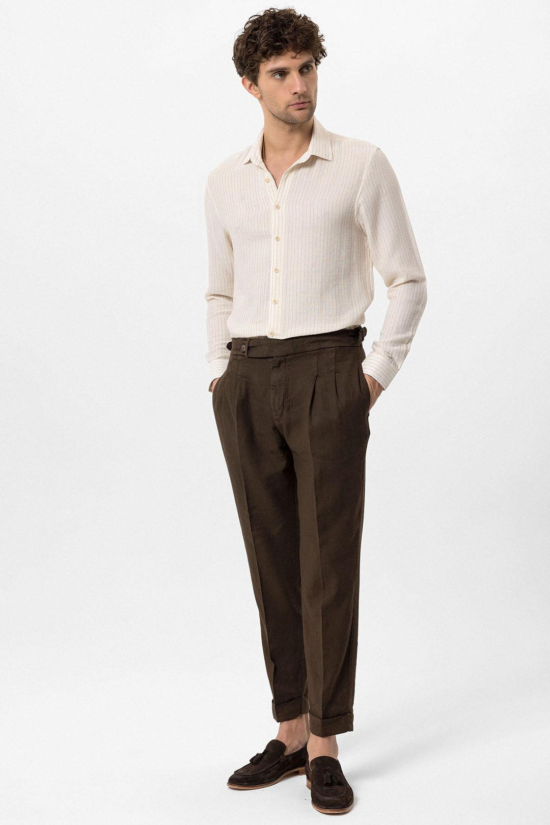 Men's Beige Cotton Striped  Shirt - Wessi