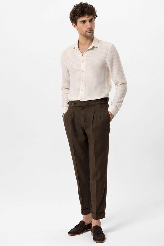Men's Beige Cotton Striped  Shirt - Wessi
