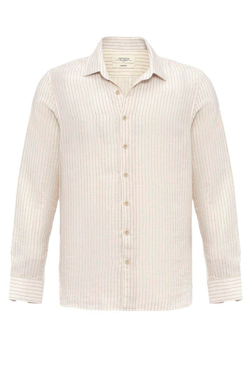 Men's Beige Cotton Striped  Shirt - Wessi