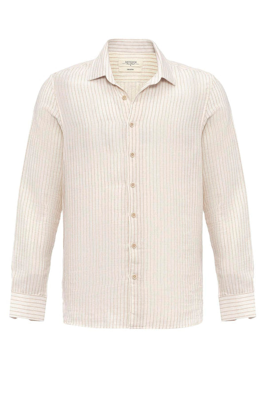 Men's Beige Cotton Striped  Shirt - Wessi