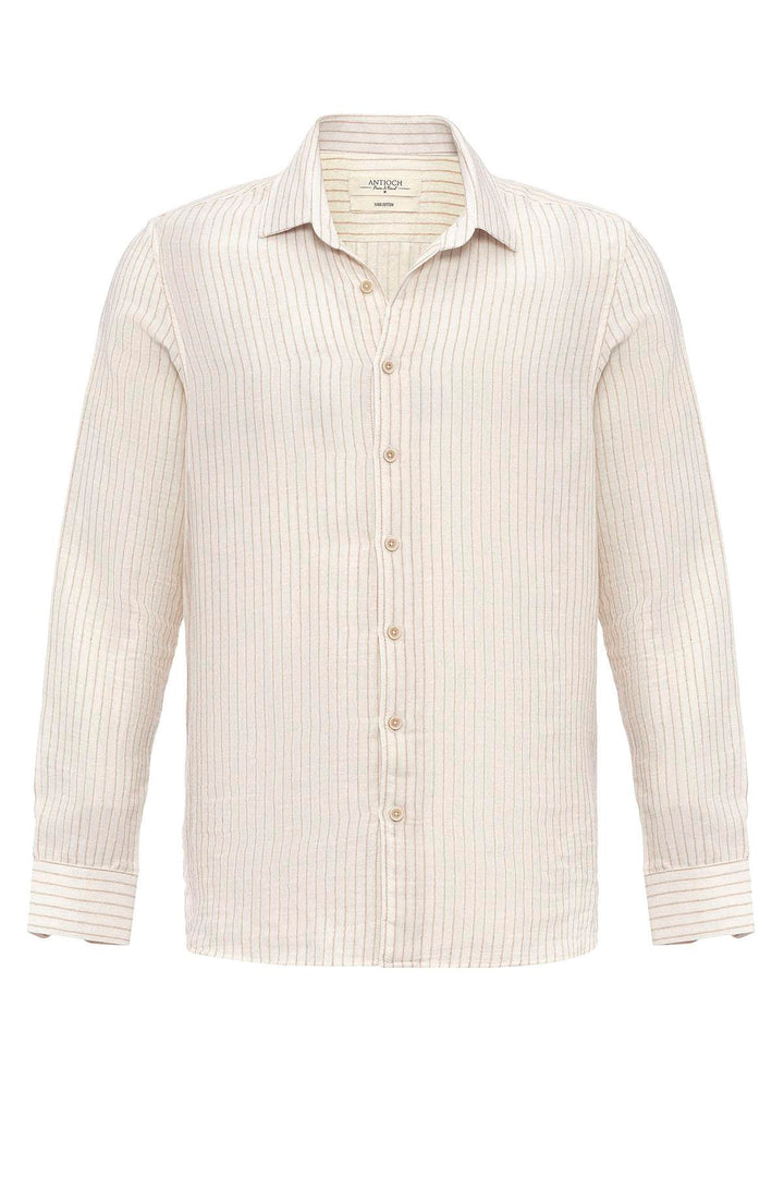 Men's Beige Cotton Striped  Shirt - Wessi