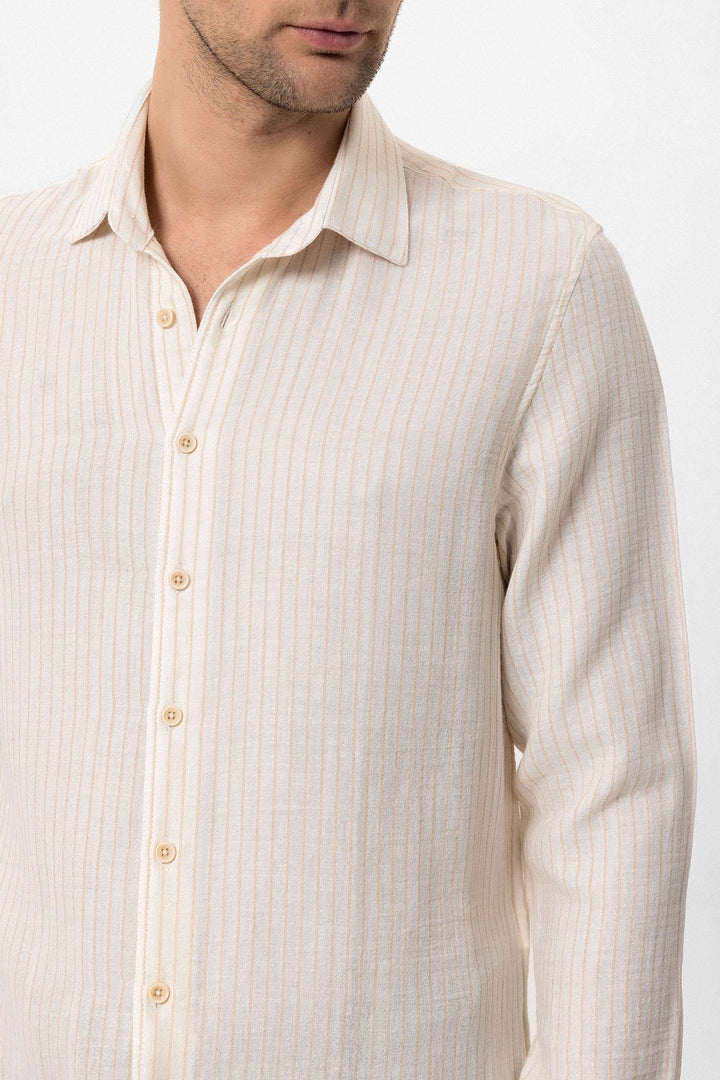 Men's Beige Cotton Striped  Shirt - Wessi