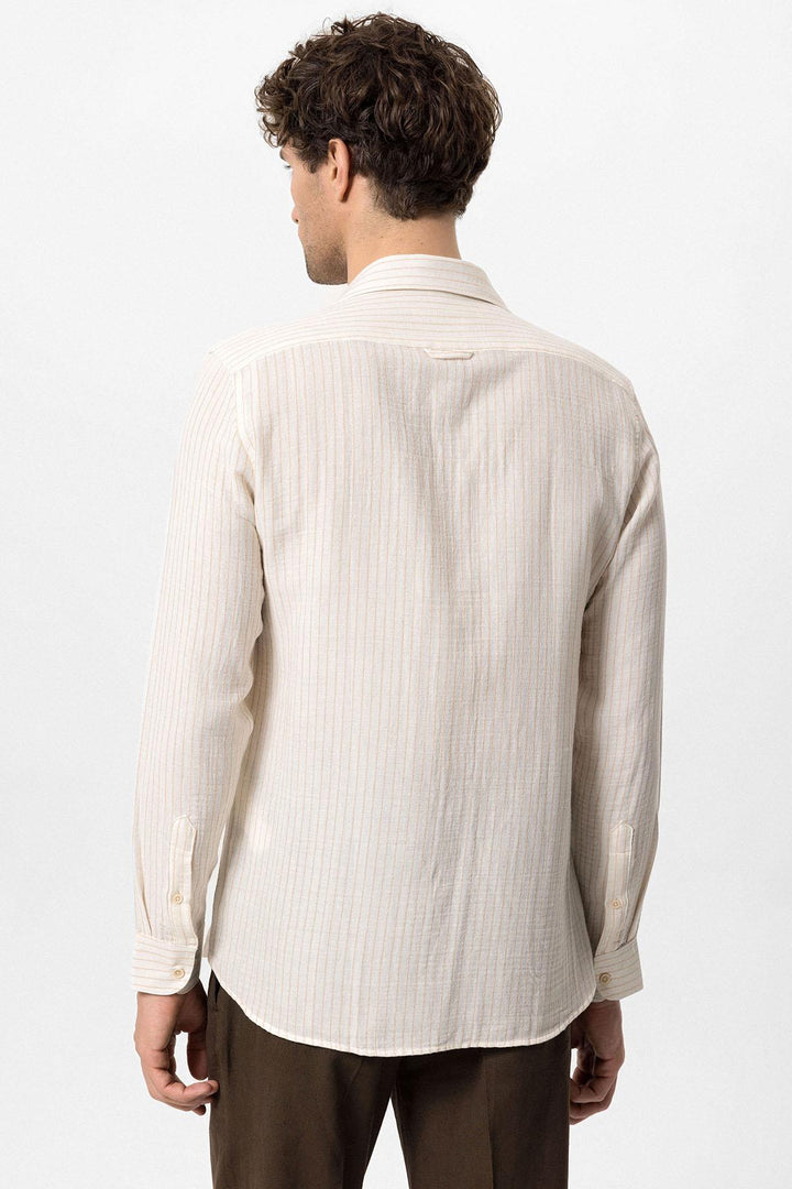 Men's Beige Cotton Striped  Shirt - Wessi