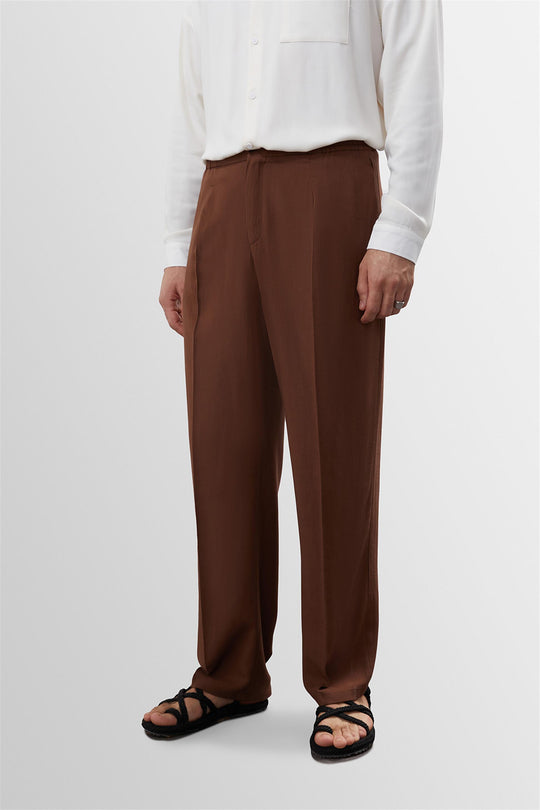 mens brown dress trousers Men's Brown High Waist Pleated Linen Blend Trousers - Wessi – Wessi